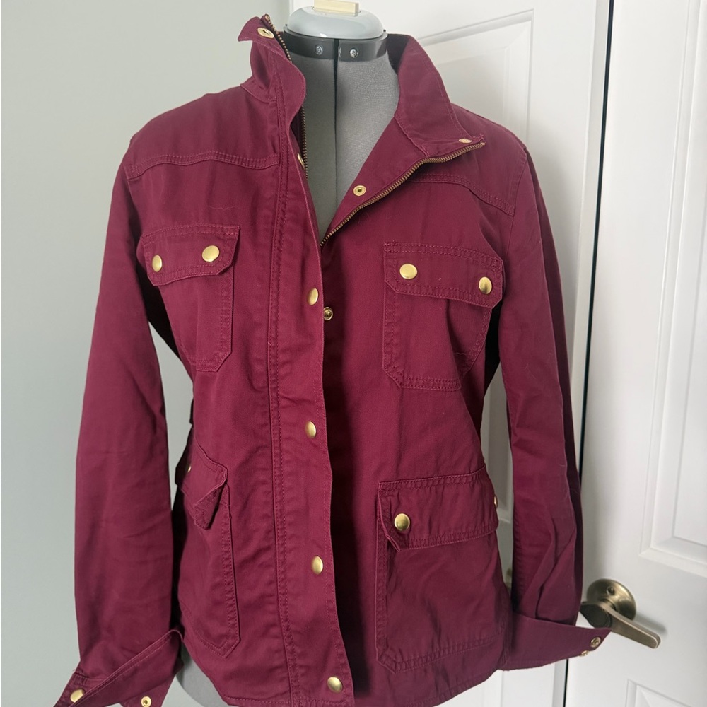 EUC JCrew Vintage Burgundy Field Jacket with Gold Buttons L